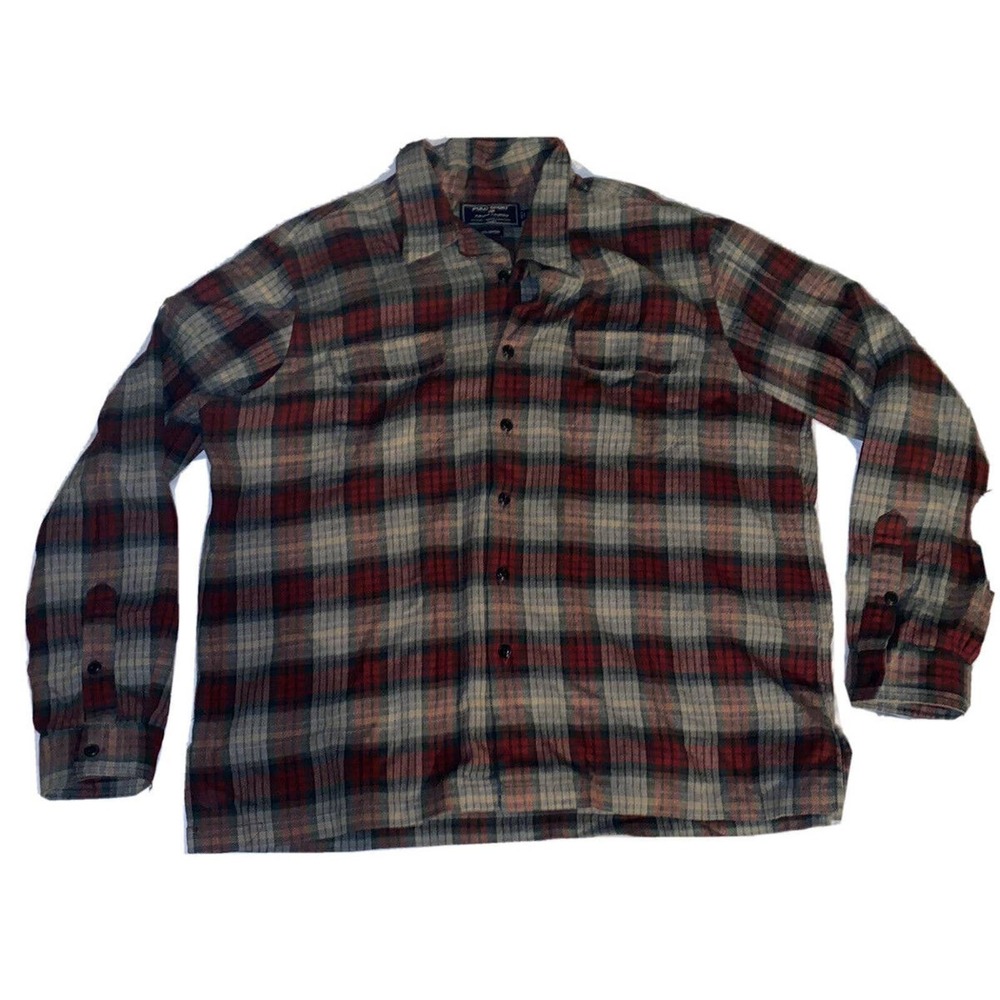 Polo Ralph Lauren Sport Flannel Shirt Men Size 2XL XXL Grey‎ Plaid